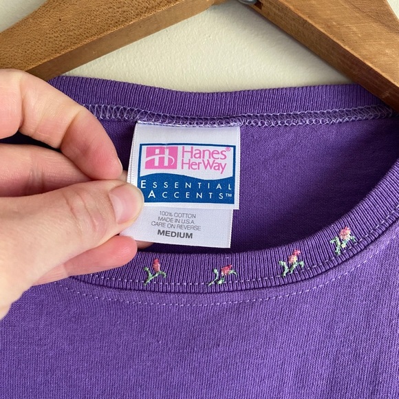 Vintage Purple Floral Angel Graphic Cotton T-Shirt - Picture 3 of 4